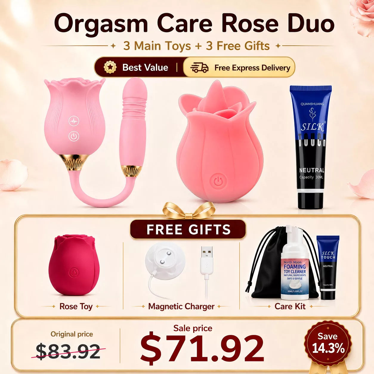 Includes 2 Bestselling Toys - 2-in-1 Rose Vibrator & Rose Clitoral Licker