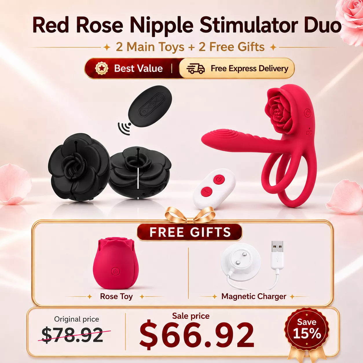 Best Value Set -Rose Cock Ring