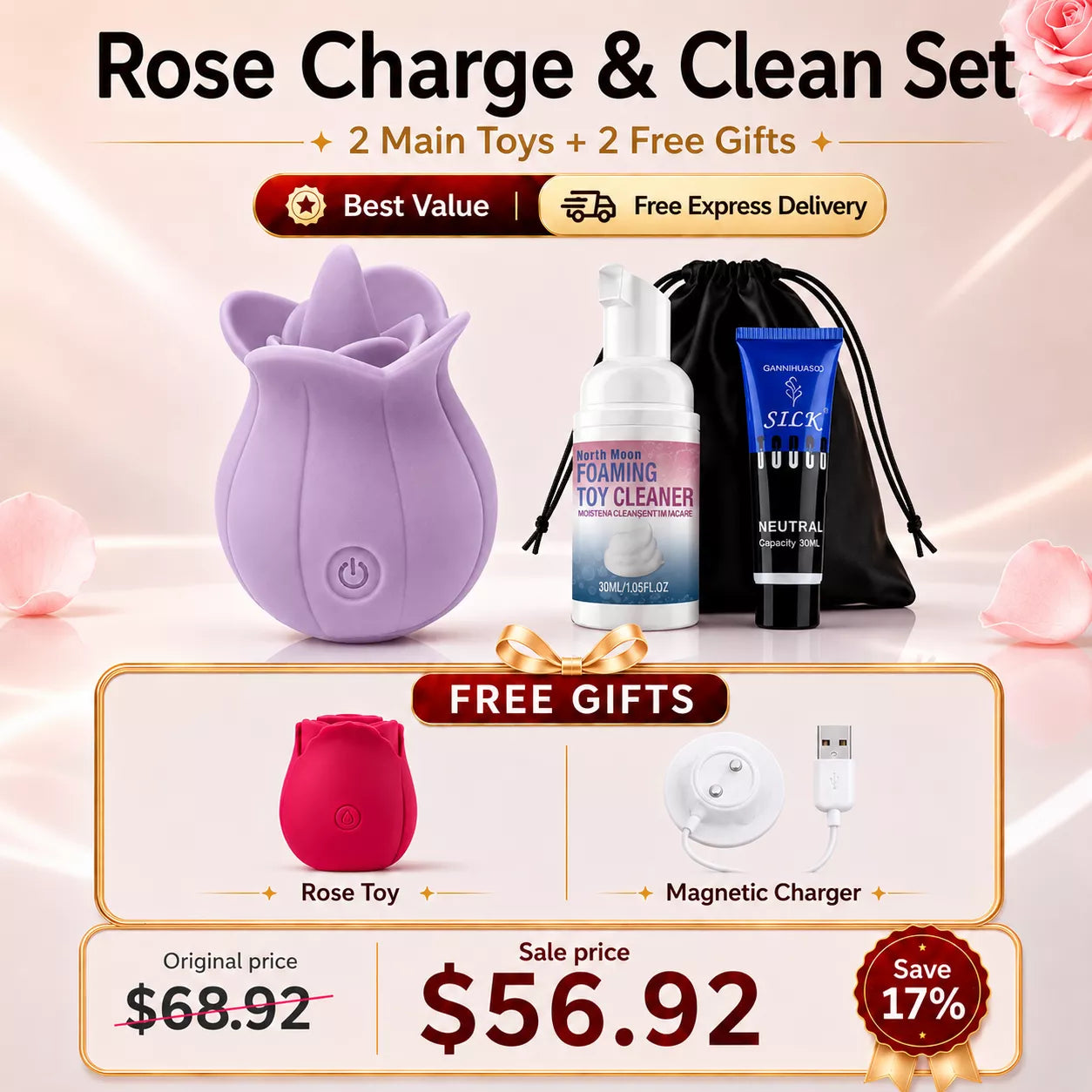 Best Value Set - Rose Licking Vibrator