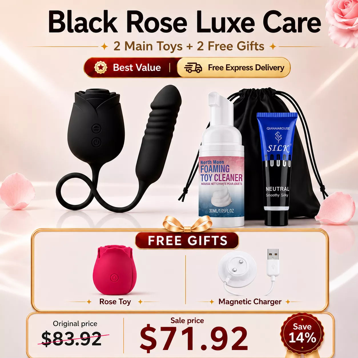 Black Rose -2026 Upgraded Rose Clit Sucking G-spot Dildo Bodysafe Silicone