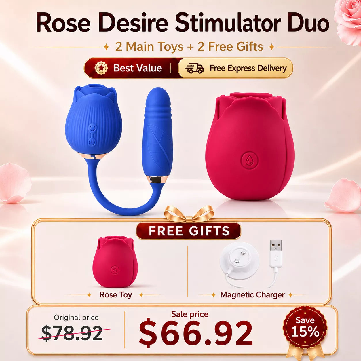 Best Value Set - RoséTrio 3-in-1 Rose Toy