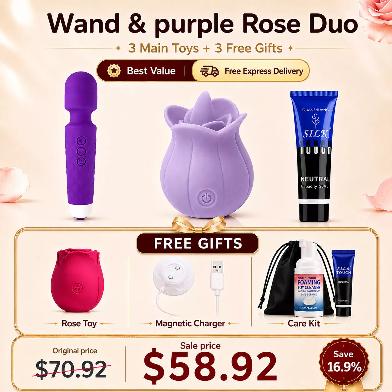 Best Value Set - Rose Licking Vibrator