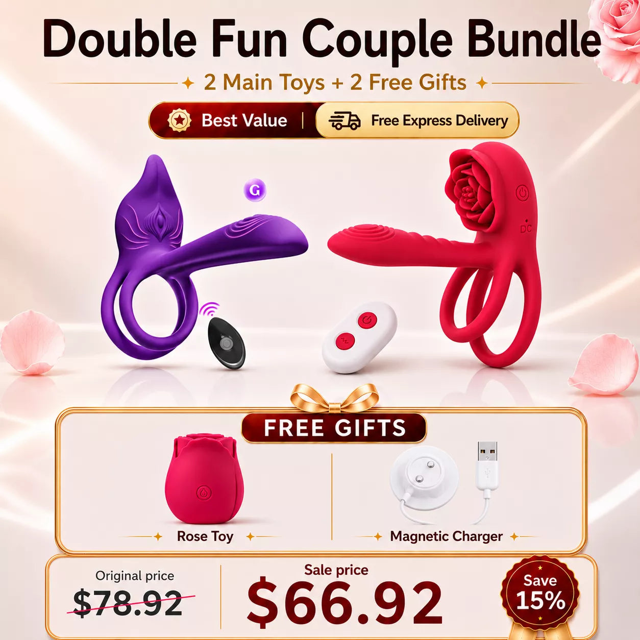 Best Value Set -Rose Cock Ring