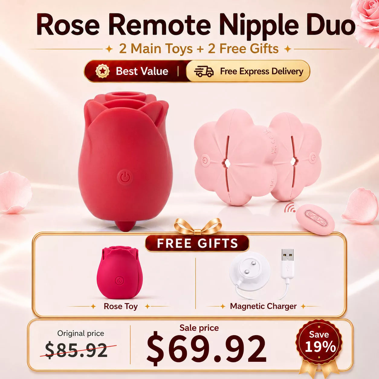 2 in 1 Rose Sucking & Tongue Licking Black Rose Toy