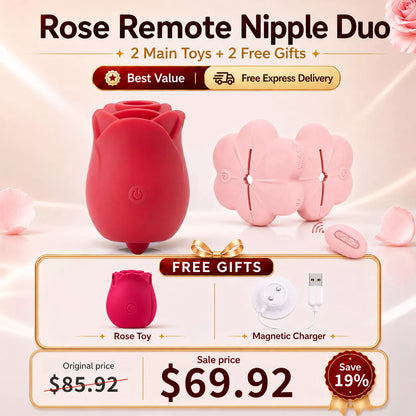2 in 1 Rose Sucking & Tongue Licking Black Rose Toy