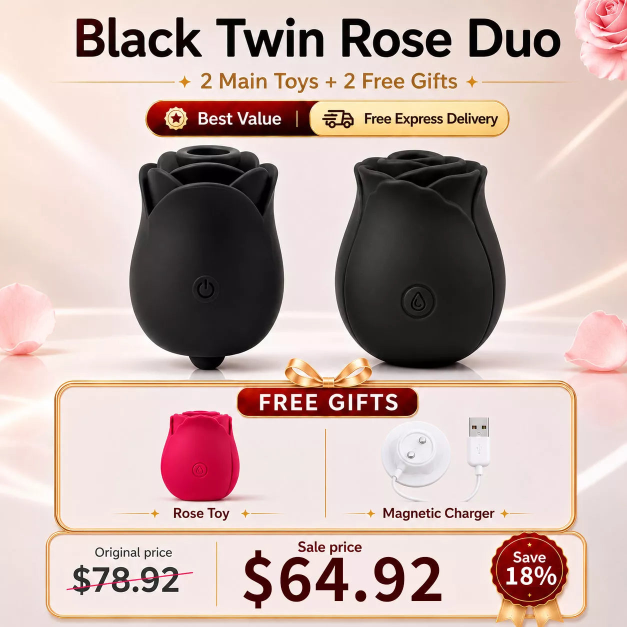 Best Value Set - LIMITED EDITION Ebony Bliss Rose Toy