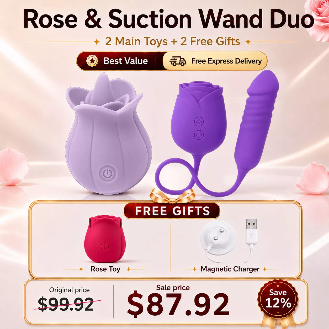 Purple Rose 2026 Upgraded Rose Clit Sucking G-spot Dildo Bodysafe Silicone