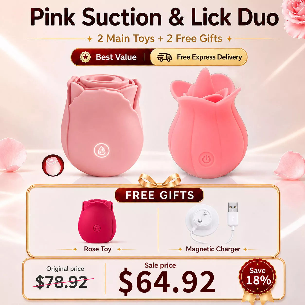 2024 Upgraded Rose Sex Toy with 10 Mind-Blowing Modes Luminous Clitoral Sucker