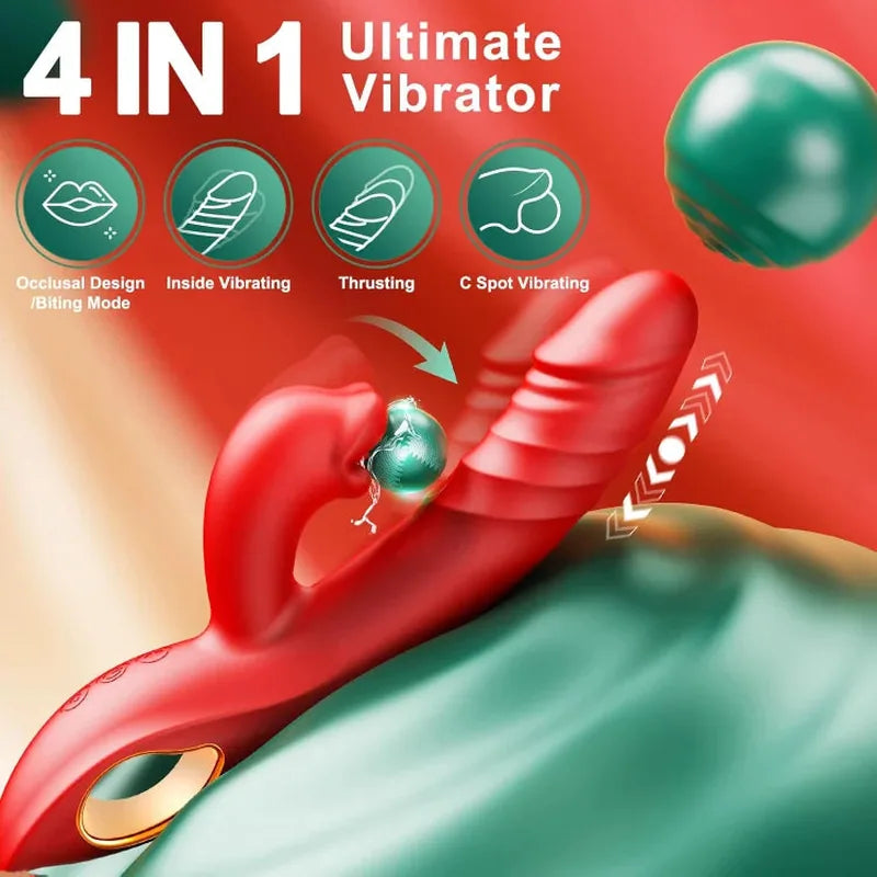 Mouth-Shaped Biting G Spot Thrusting Dildo Vibrator
