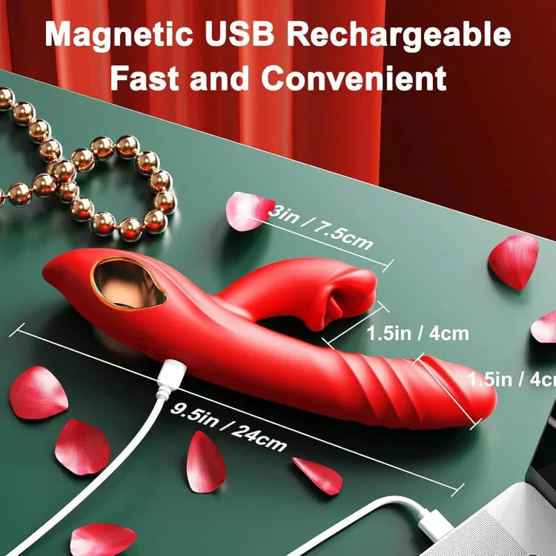 Mouth-Shaped Biting G Spot Thrusting Dildo Vibrator