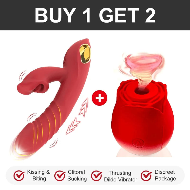 Mouth-Shaped Biting G Spot Thrusting Dildo Vibrator