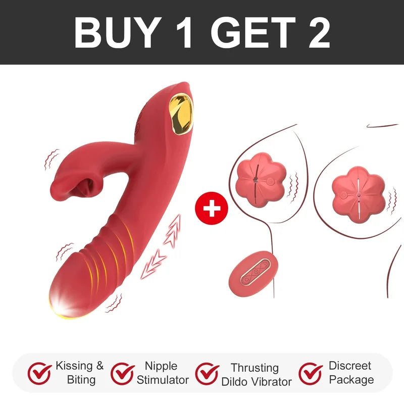 Mouth-Shaped Biting G Spot Thrusting Dildo Vibrator