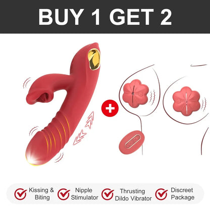 Mouth-Shaped Biting G Spot Thrusting Dildo Vibrator
