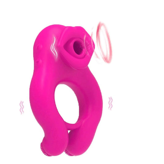 Mouth Sucking & Vibrating Cock Ring With Clit Sucker|Dual Pleasure Clitoral