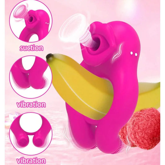 Mouth Sucking & Vibrating Cock Ring With Clit Sucker|Dual Pleasure Clitoral