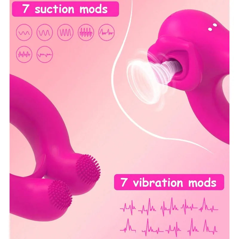 Mouth Sucking & Vibrating Cock Ring With Clit Sucker|Dual Pleasure Clitoral