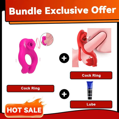 Mouth Sucking & Vibrating Cock Ring With Clit Sucker|Dual Pleasure Clitoral
