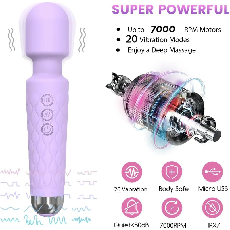 Power Wand Massager for Women – 20 Vibration Modes, Rechargeable