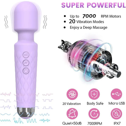 Power Wand Massager for Women – 20 Vibration Modes, Rechargeable