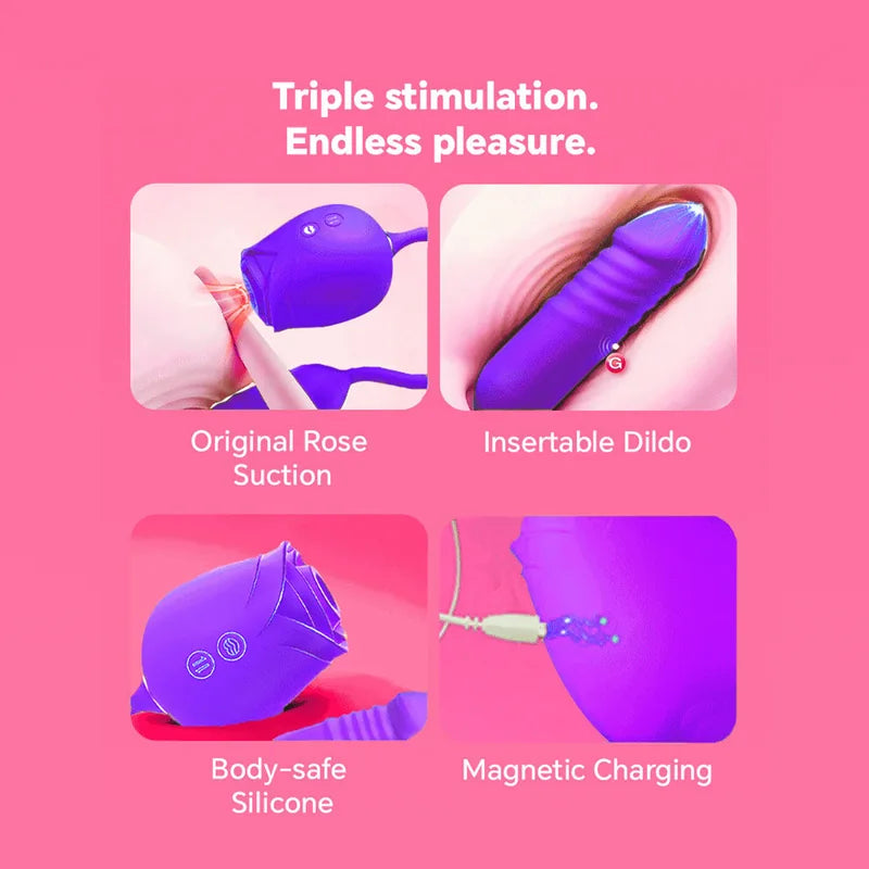 Purple Rose 2026 Upgraded Rose Clit Sucking G-spot Dildo Bodysafe Silicone
