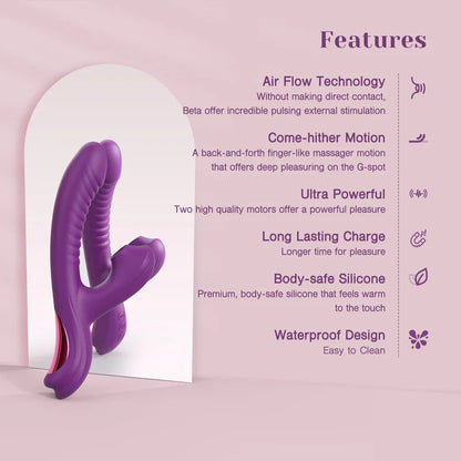 Rabbit Vibrator With Suction Come-hither For Clit & G-spot Pleasure