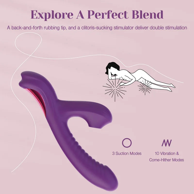 Rabbit Vibrator With Suction Come-hither For Clit & G-spot Pleasure