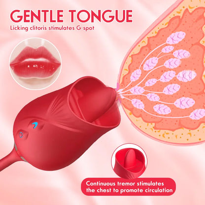 Rose Adult Toys Tongue Licking Clitoral Vibrator With Thrusting Dildo