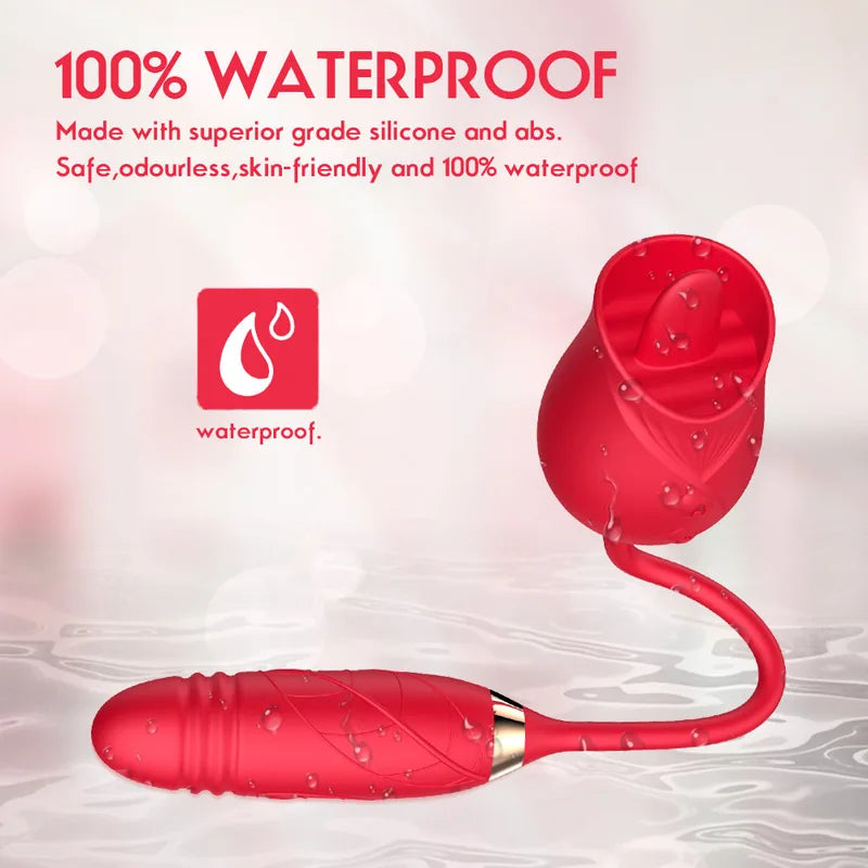 Rose Adult Toys Tongue Licking Clitoral Vibrator With Thrusting Dildo
