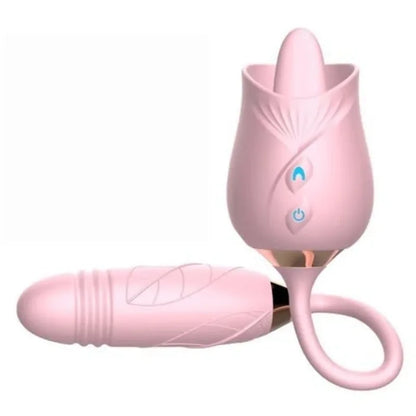 Rose Adult Toys Tongue Licking Clitoral Vibrator With Thrusting Dildo