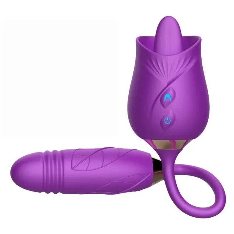 Rose Adult Toys Tongue Licking Clitoral Vibrator With Thrusting Dildo
