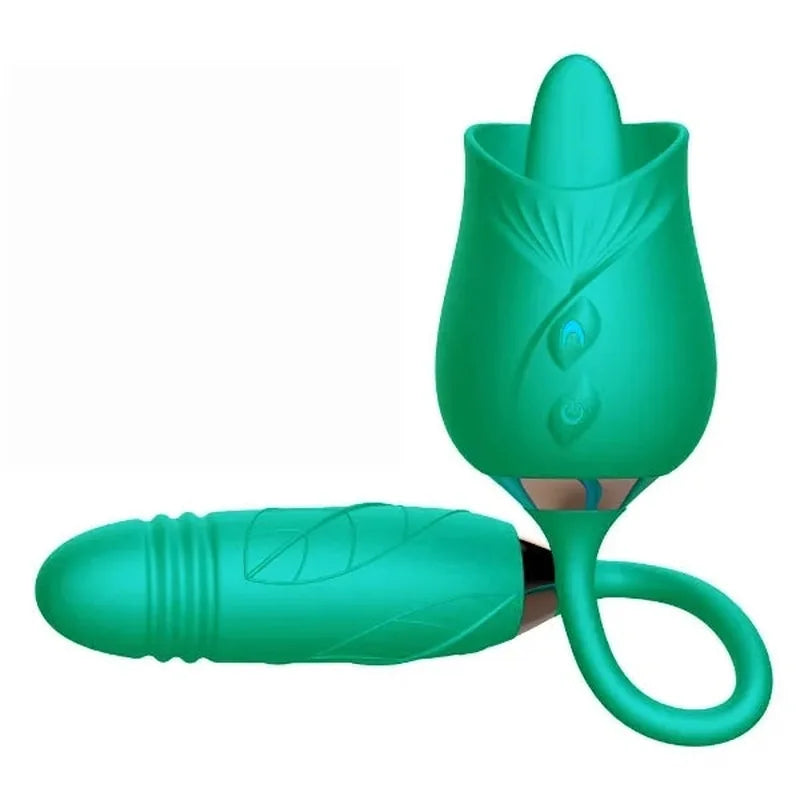 Rose Adult Toys Tongue Licking Clitoral Vibrator With Thrusting Dildo