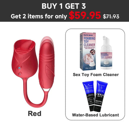 Rose Adult Toys Tongue Licking Clitoral Vibrator With Thrusting Dildo