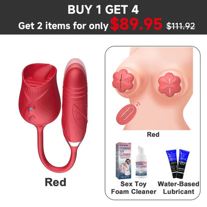 Rose Adult Toys Tongue Licking Clitoral Vibrator With Thrusting Dildo
