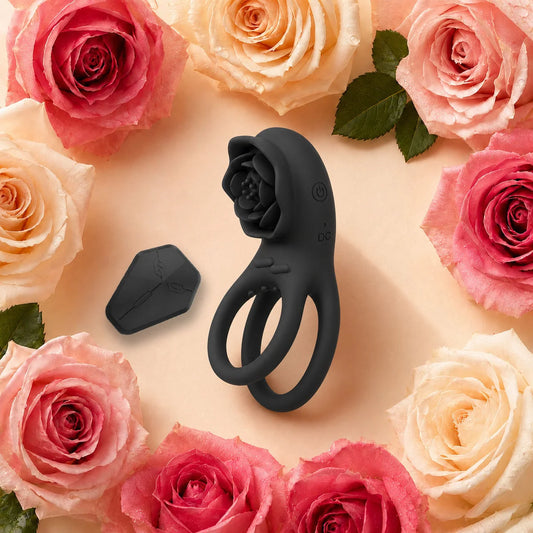 Rose Clit Stmulator & Vibrating Cock Ring Sex Toy For Couples
