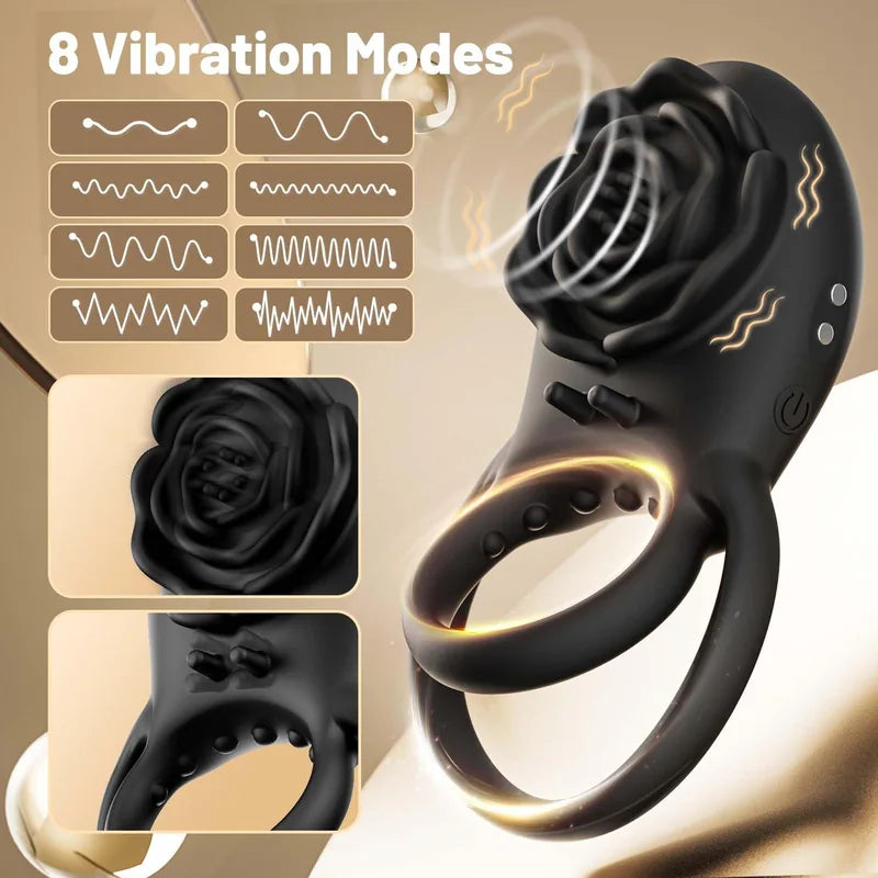 Rose Clit Stmulator & Vibrating Cock Ring Sex Toy For Couples