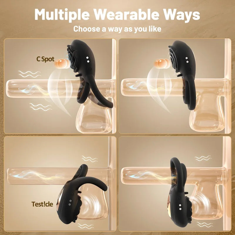 Rose Clit Stmulator & Vibrating Cock Ring Sex Toy For Couples