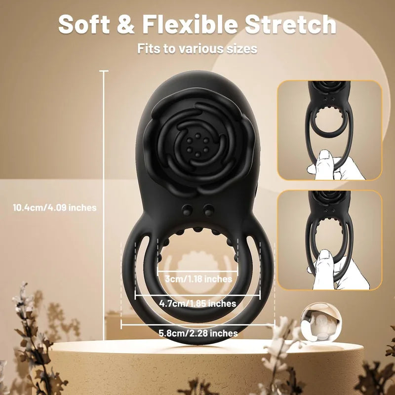 Rose Clit Stmulator & Vibrating Cock Ring Sex Toy For Couples