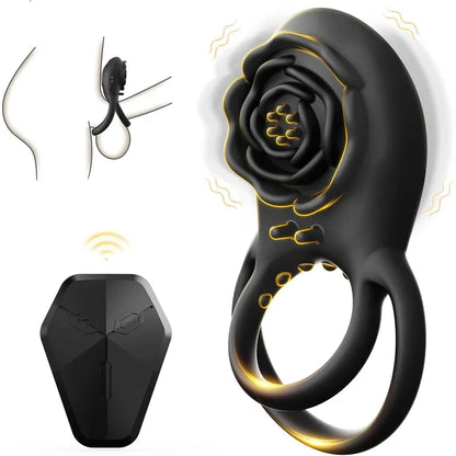 Rose Clit Stmulator & Vibrating Cock Ring Sex Toy For Couples