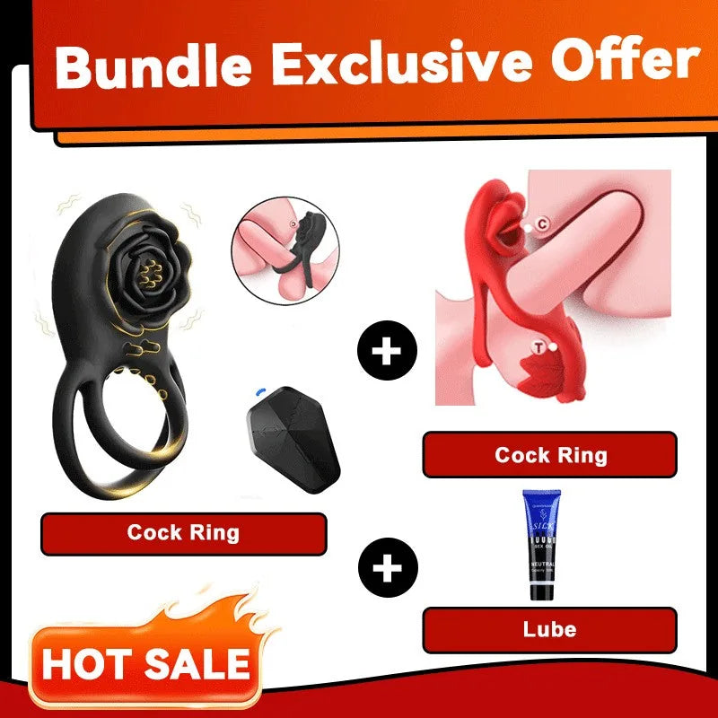 Rose Clit Stmulator & Vibrating Cock Ring Sex Toy For Couples