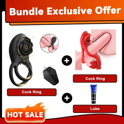 Rose Clit Stmulator & Vibrating Cock Ring Sex Toy For Couples