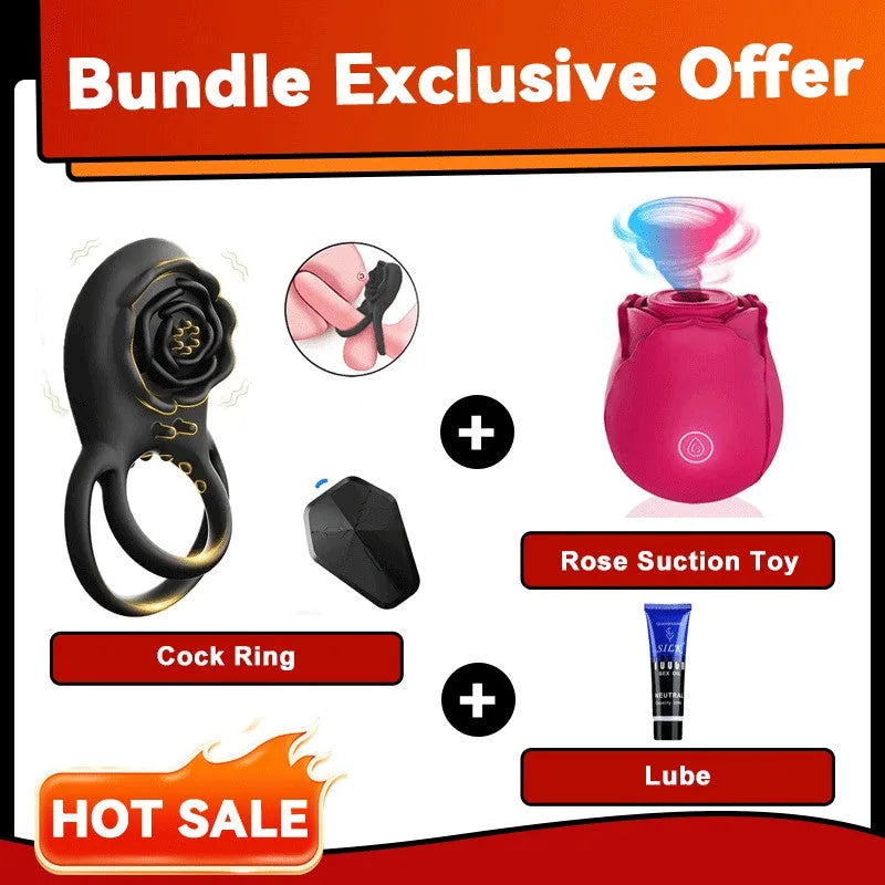 Rose Clit Stmulator & Vibrating Cock Ring Sex Toy For Couples