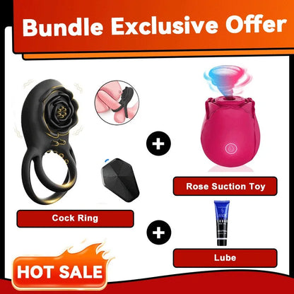 Rose Clit Stmulator & Vibrating Cock Ring Sex Toy For Couples