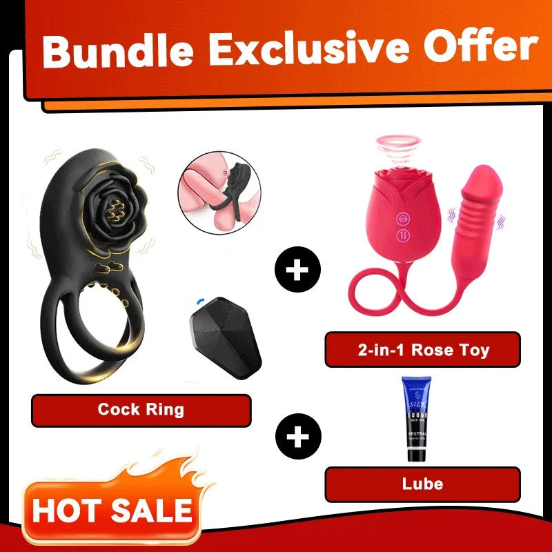 Rose Clit Stmulator & Vibrating Cock Ring Sex Toy For Couples