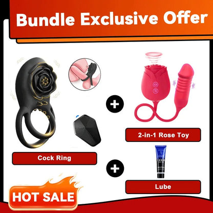 Rose Clit Stmulator & Vibrating Cock Ring Sex Toy For Couples
