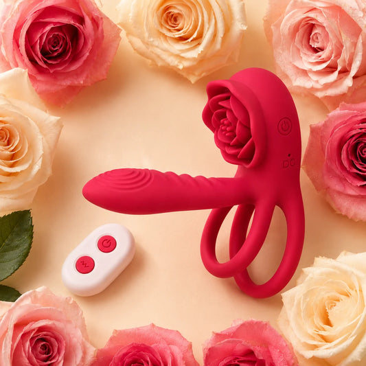 Rose Penis Sleeve Vibrating Cock Ring, Girth-Boosting Dual Rings for Thicker
