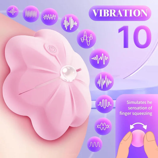 Rose Vibrating Nipple Clamps, Adjustable Pinch & Remote Control Nipple Toy