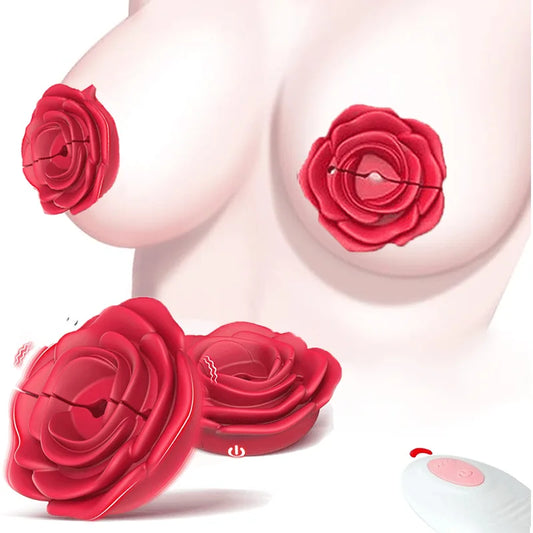Rose Vibrating Nipple Clamps with Remote, 10 Modes & Adjustable Pressure