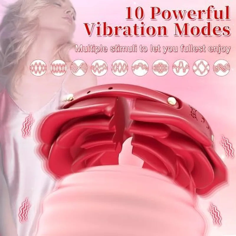 Rose Vibrating Nipple Clamps with Remote, 10 Modes & Adjustable Pressure
