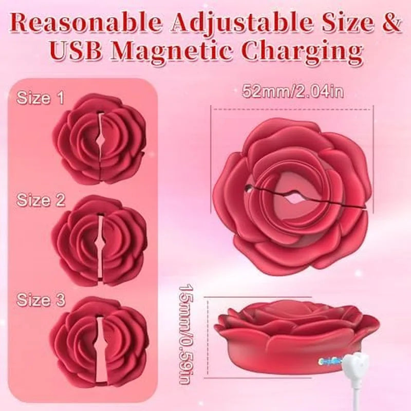 Rose Vibrating Nipple Clamps with Remote, 10 Modes & Adjustable Pressure