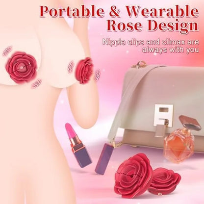 Rose Vibrating Nipple Clamps with Remote, 10 Modes & Adjustable Pressure